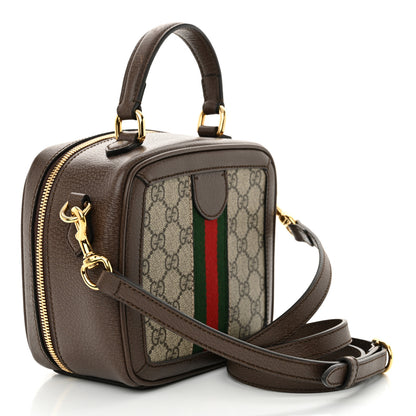 Gucci GG Supreme Monogram Textured Dollar Calfskin Mini Ophidia Top Handle Square Shoulder Bag Beige Ebony New Acero 3 of 10