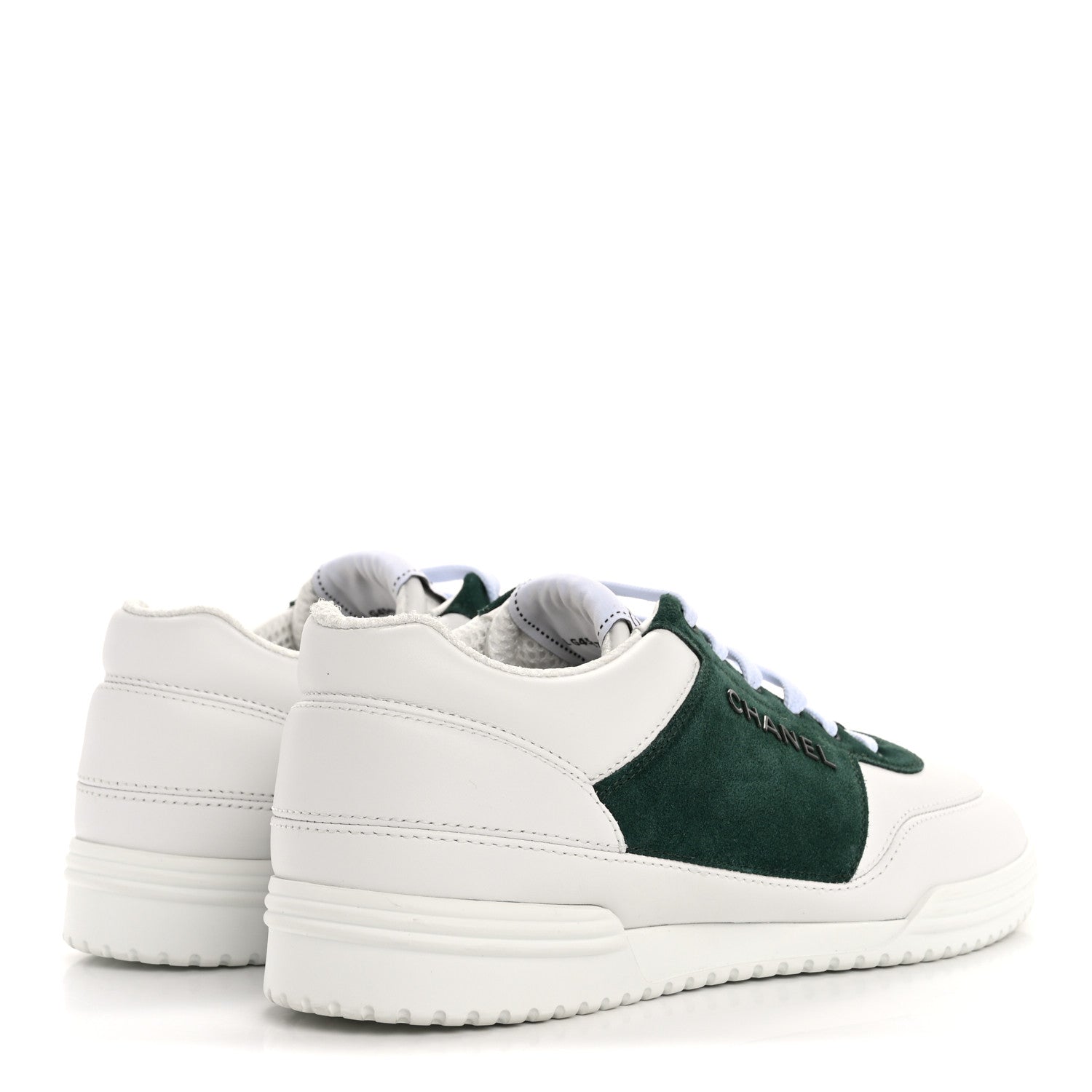 Chanel Calfskin Suede Calfskin Logo Womens Sneakers 38.5 White Dark Green 5 of 11