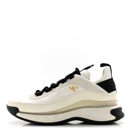 Velvet Calfskin Mixed Fibers CC Sneakers 37 Ivory Black