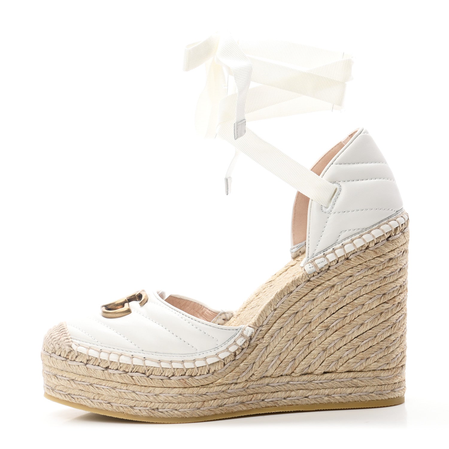 Gucci Nappa Matelasse GG Marmont Ankle Wrap Platform 35/120mm Espadrille Wedges 39 Great White 1 of 10