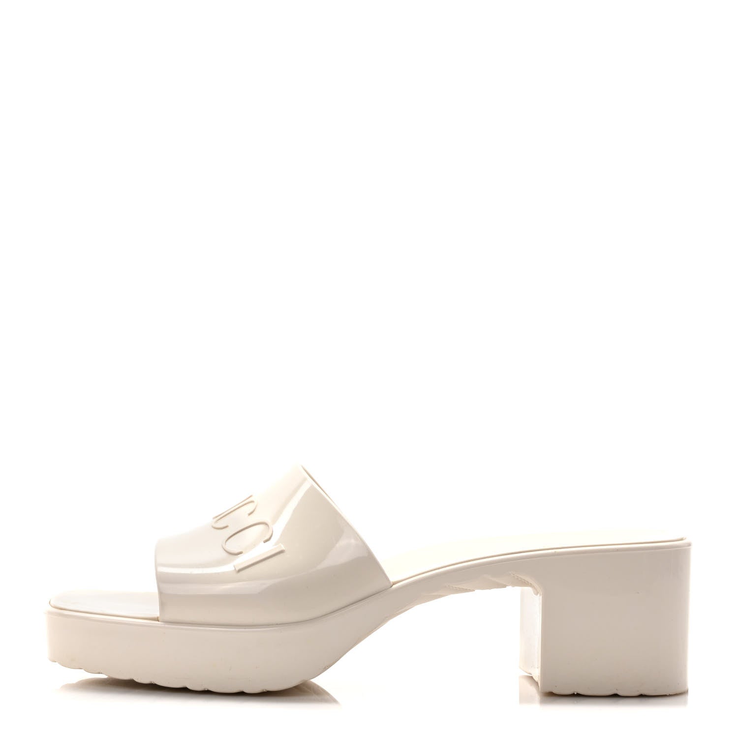 Gucci Rubber Gucci Logo Womens Platform 20/60mm Slide Sandals 39 Mystic White 1 of 10