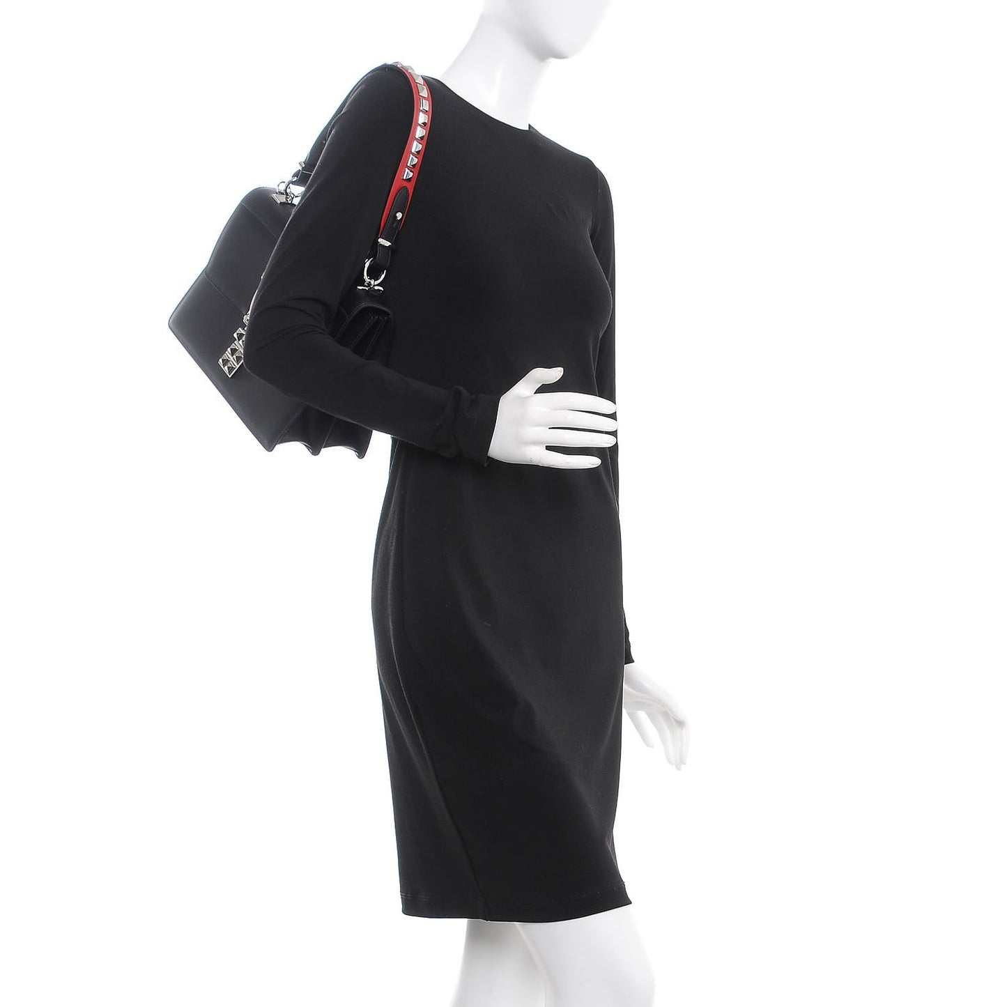 Saffiano City Calfskin Studded Elektra Shoulder Bag Black Fuoco