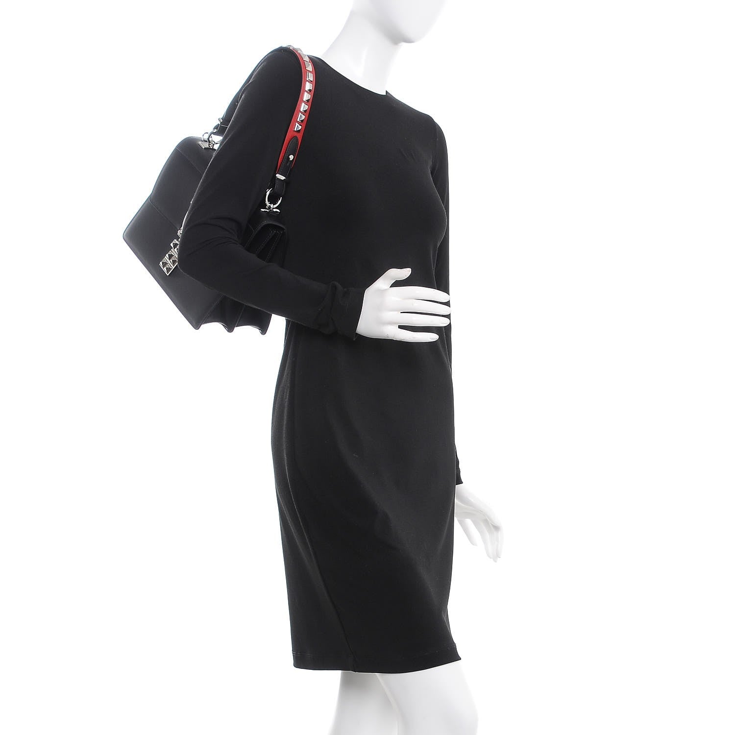 Prada Saffiano City Calfskin Studded Elektra Shoulder Bag Black Fuoco 3 of 8