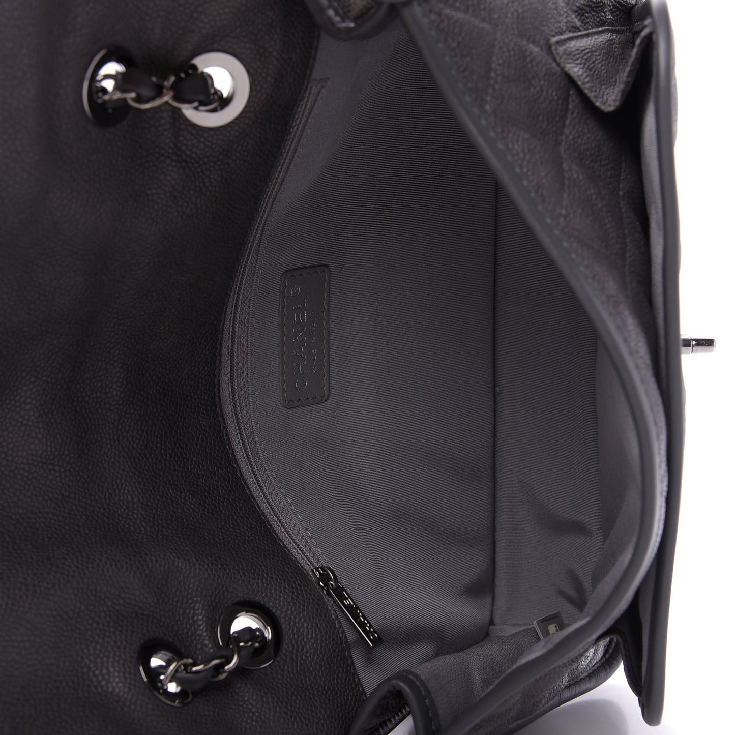 Caviar Quilted Large French Riviera Flap Dark Grey