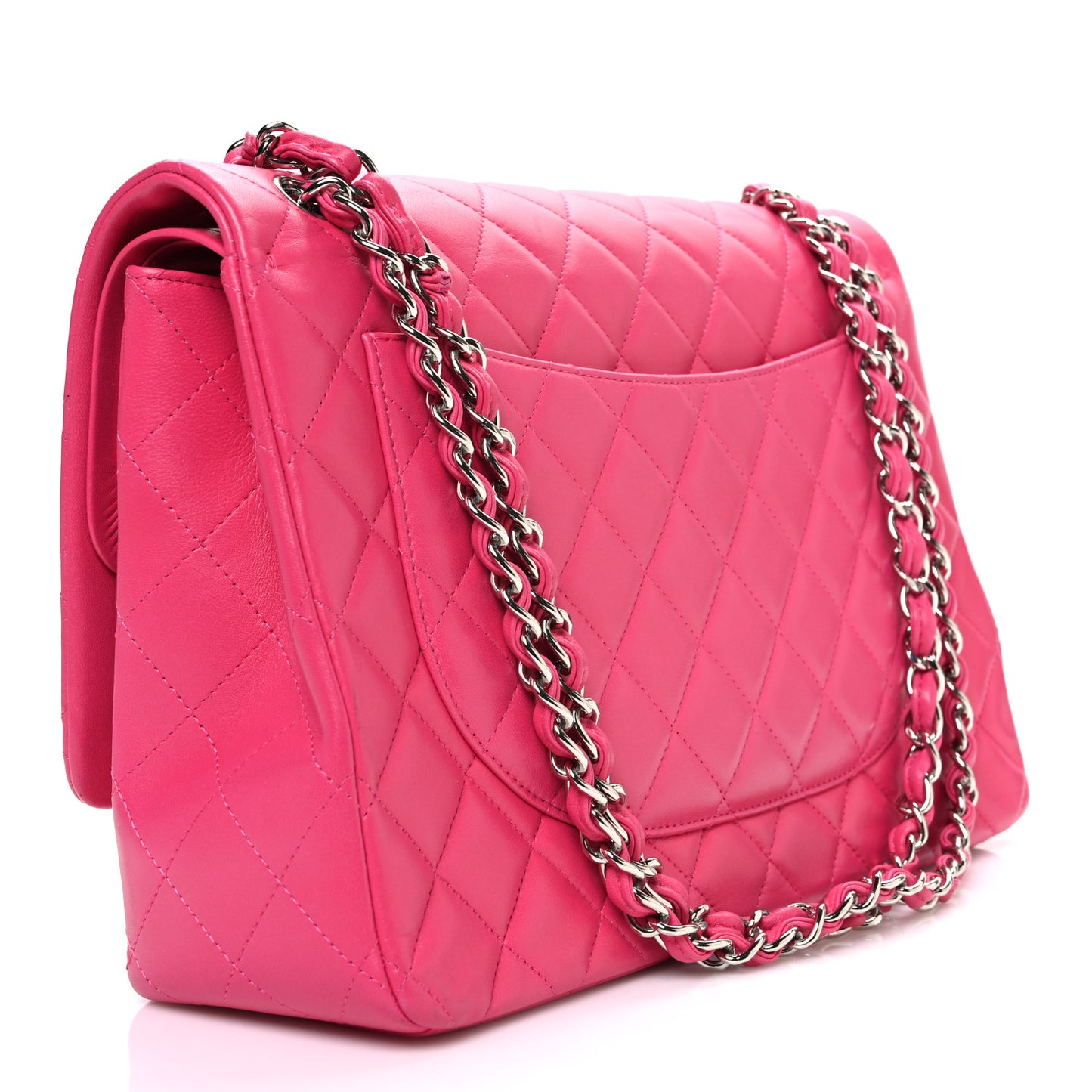 Lambskin Quilted Maxi Double Flap Fuchsia