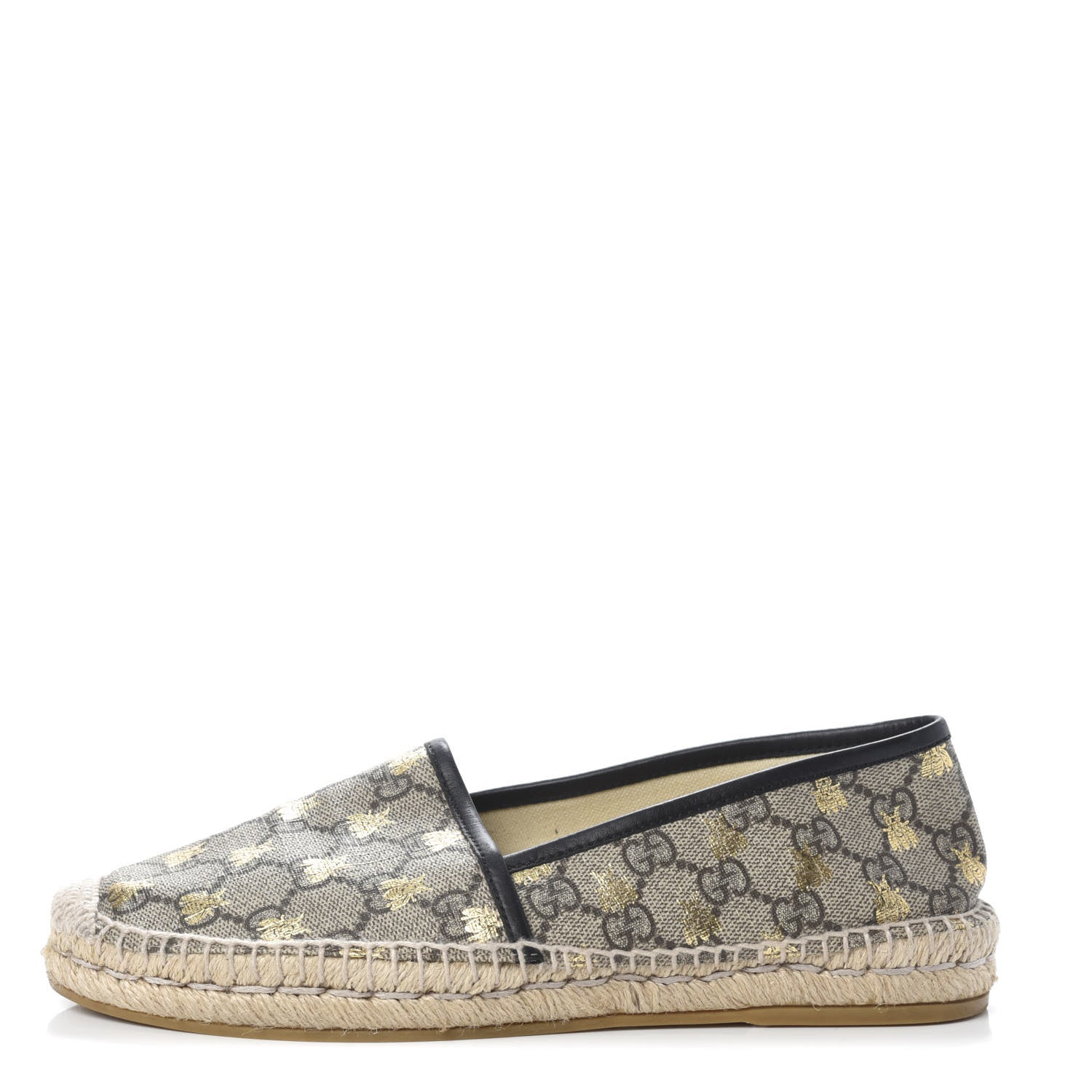 Gucci GG Supreme Monogram Bees Espadrille Flats 38.5 Beige Ebony Oro Black 1 of 7