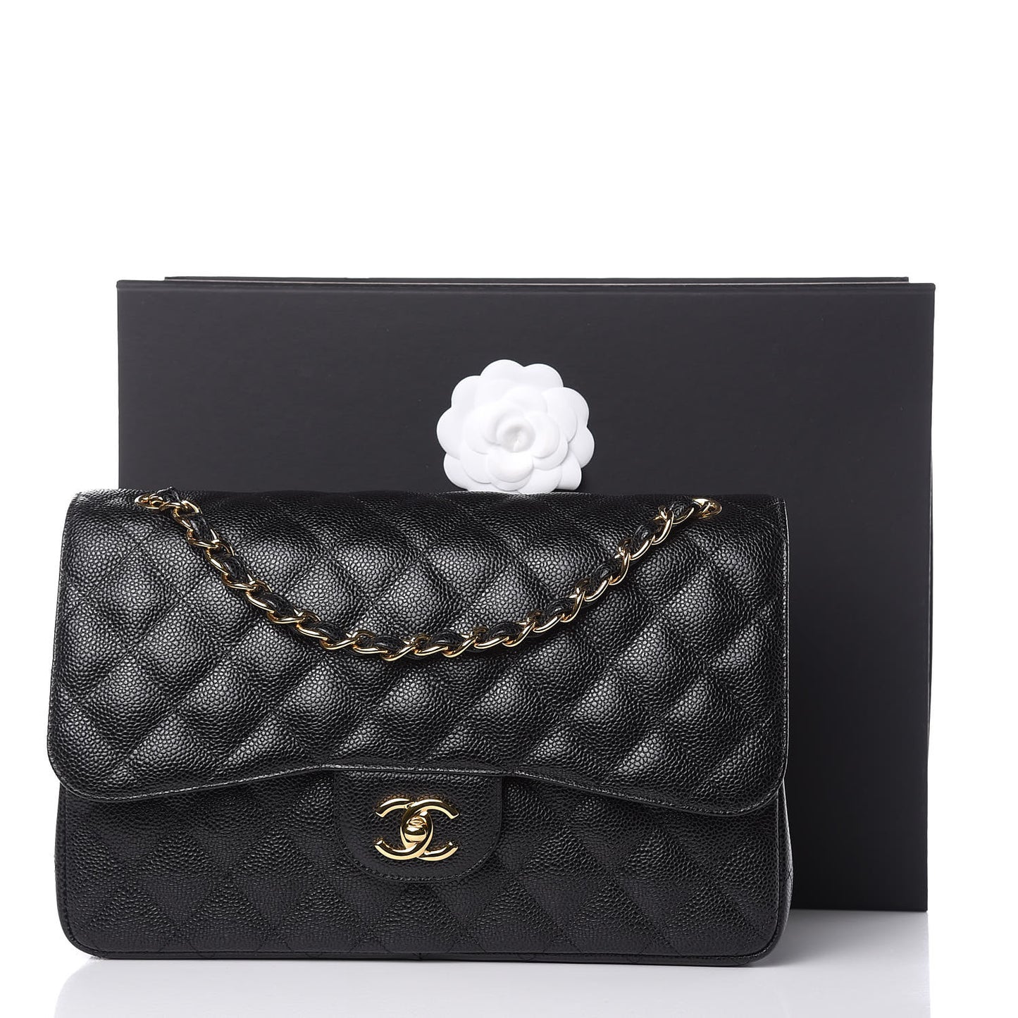 Caviar Quilted Jumbo Double Flap Black
