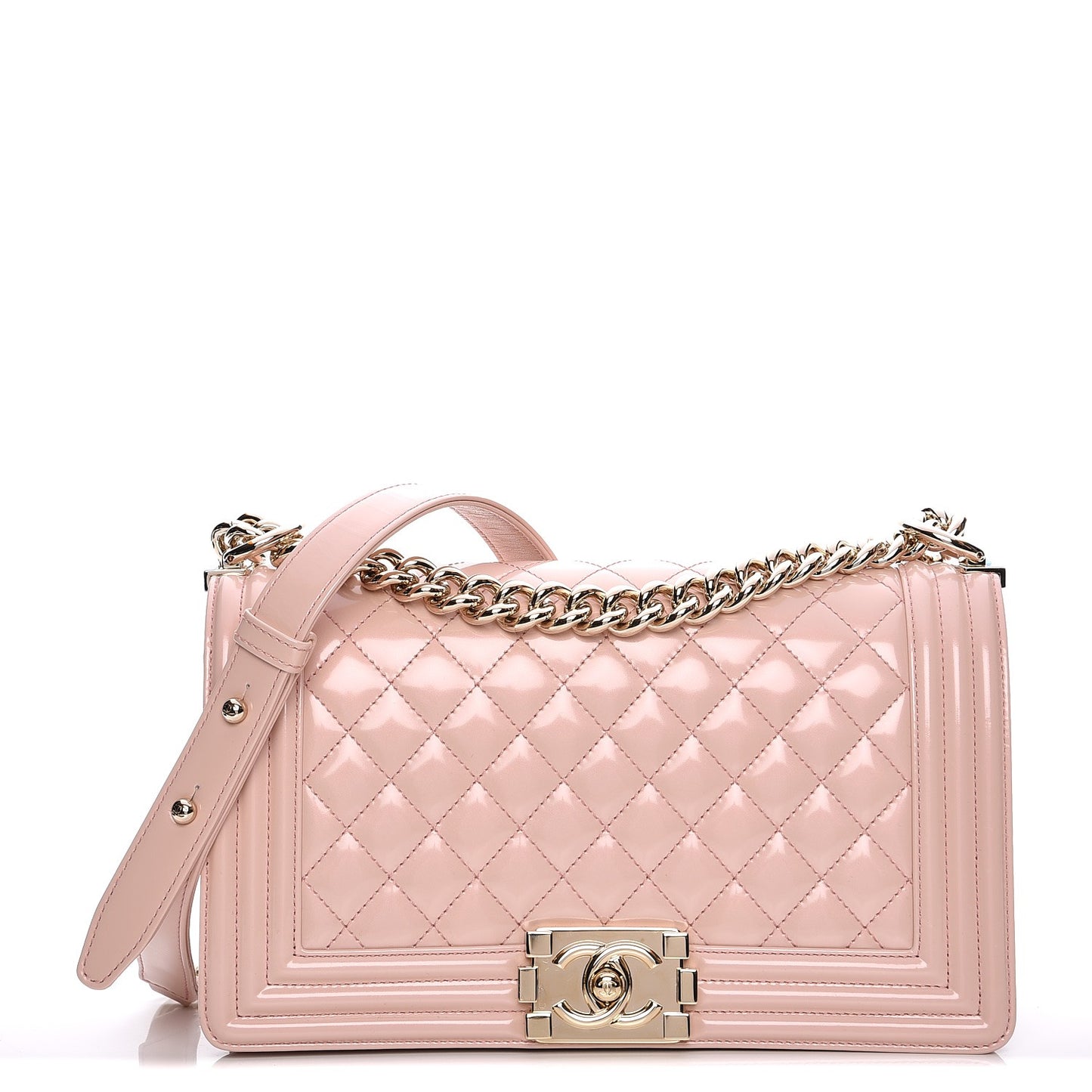 Patent Calfskin Quilted Medium Boy Flap Light Pink