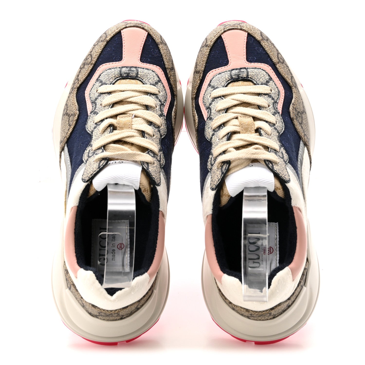 Gucci GG Supreme Monogram Mix Monogram Womens Rhyton Sneakers 35.5 London Blue Beige Pale Pink 2 of 9