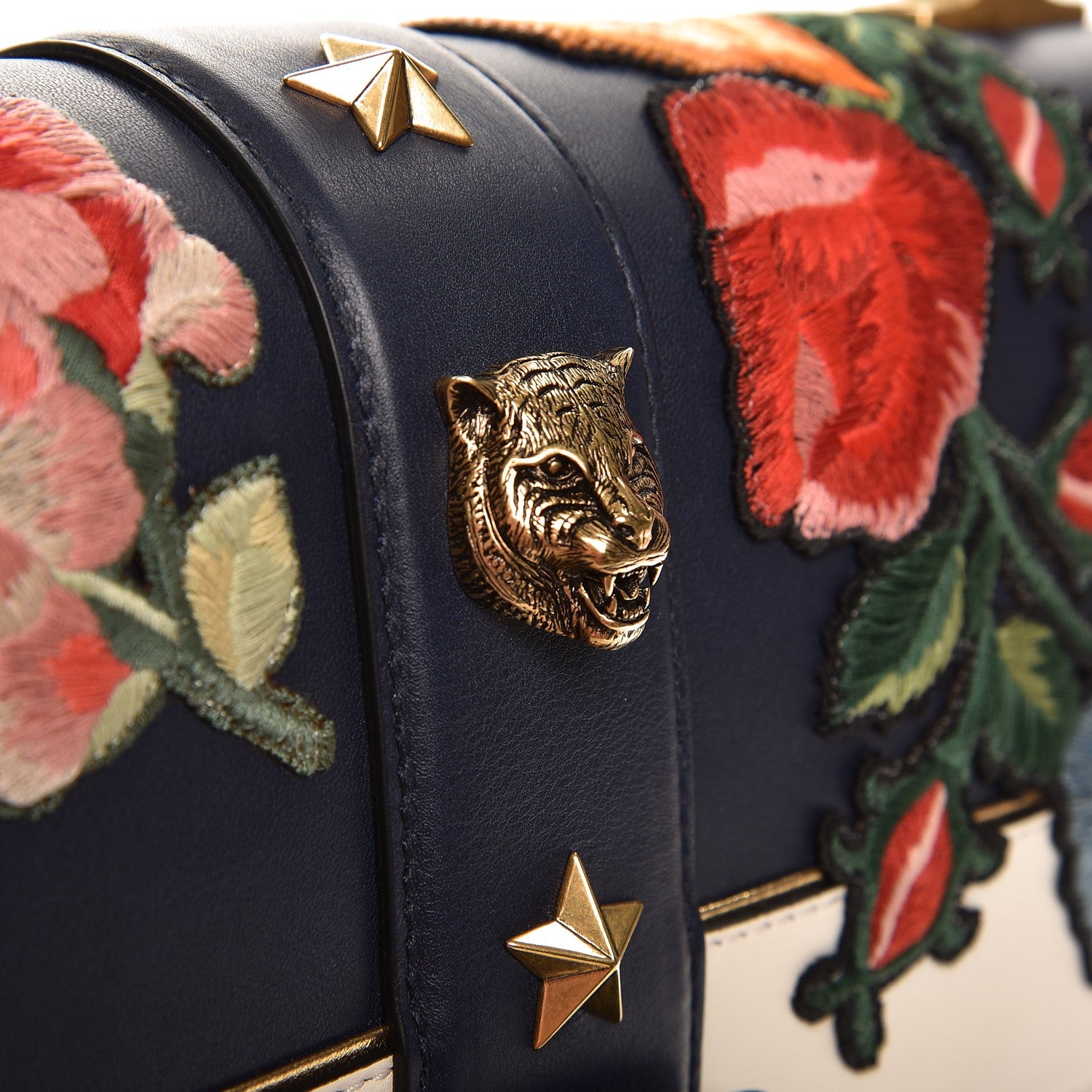 Gucci Calfskin Embroidered Riche Stripe Shoulder Bag Blue Red 8 of 10