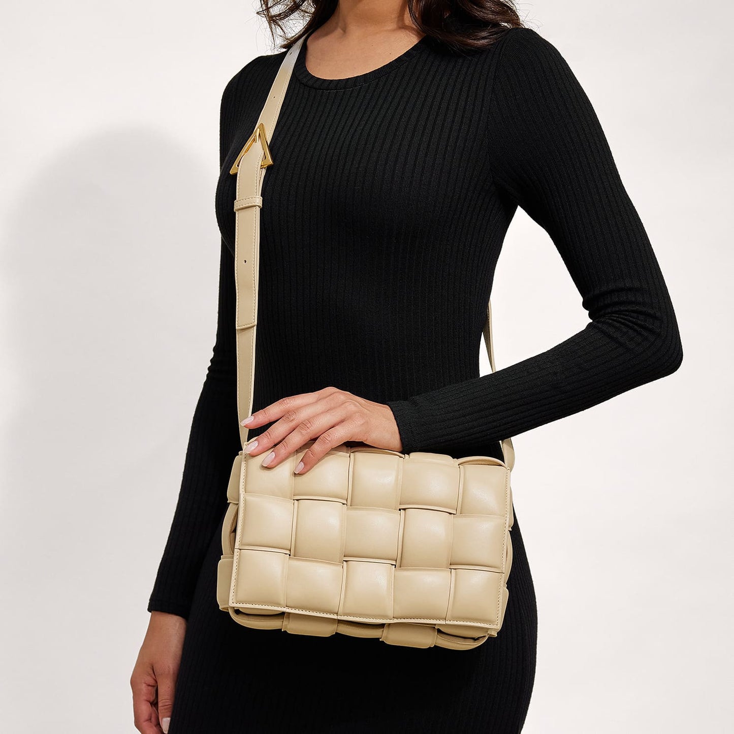 Nappa Maxi Intreccio Padded Cassette Crossbody Bag Porridge