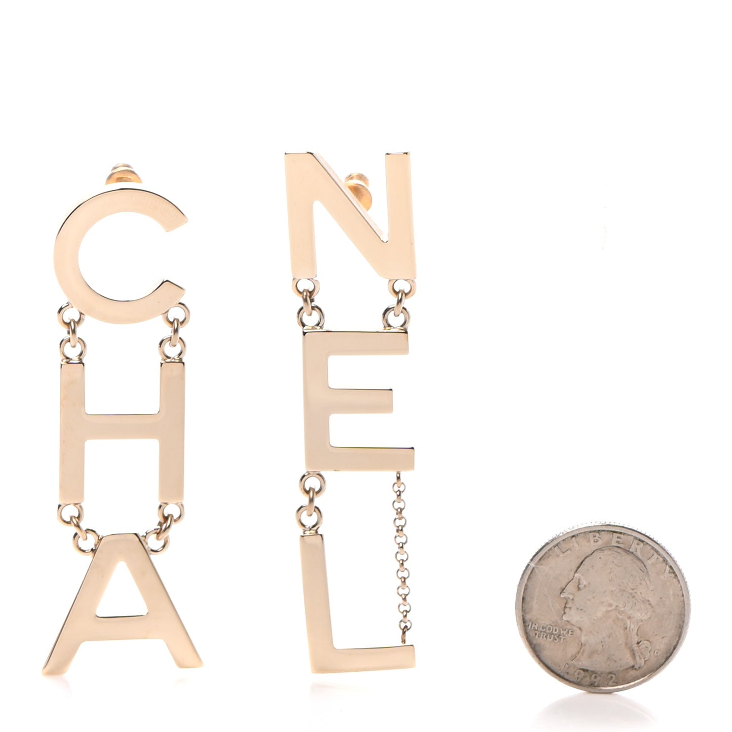 Metal Cha-Nel Logo Drop Earrings Gold