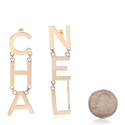 Chanel Metal Cha-Nel Logo Drop Earrings Gold 2 of 4