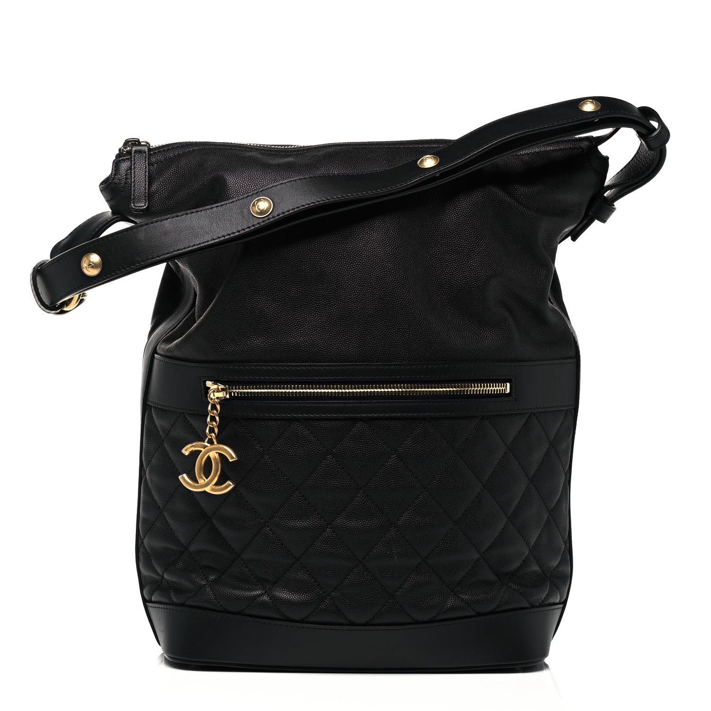 Caviar Lambskin Quilted Casual Style Hobo Black