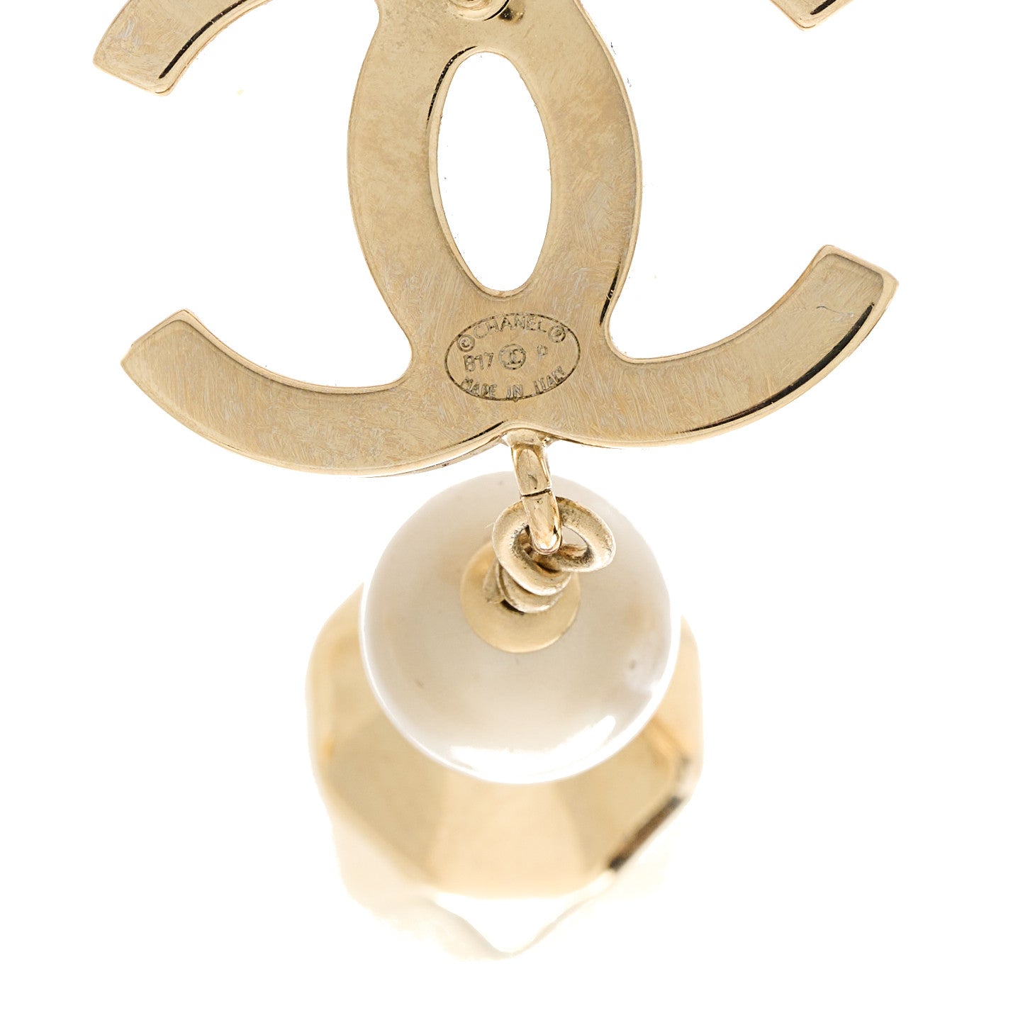 Chanel Metal Bead Pearl CC Drop Earrings Gold 4 of 5
