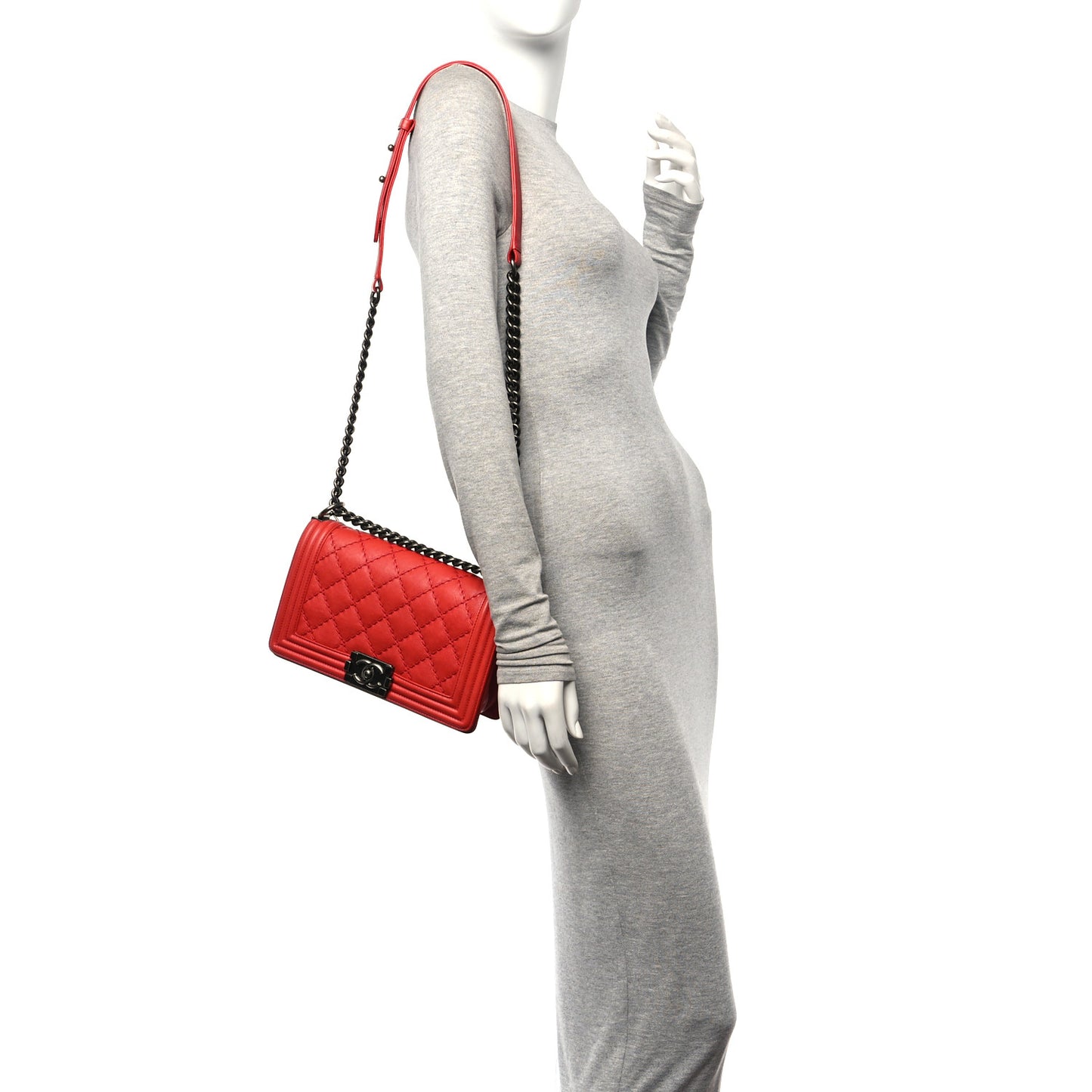 Calfskin Quilted Double Stitch Medium Boy Flap Red