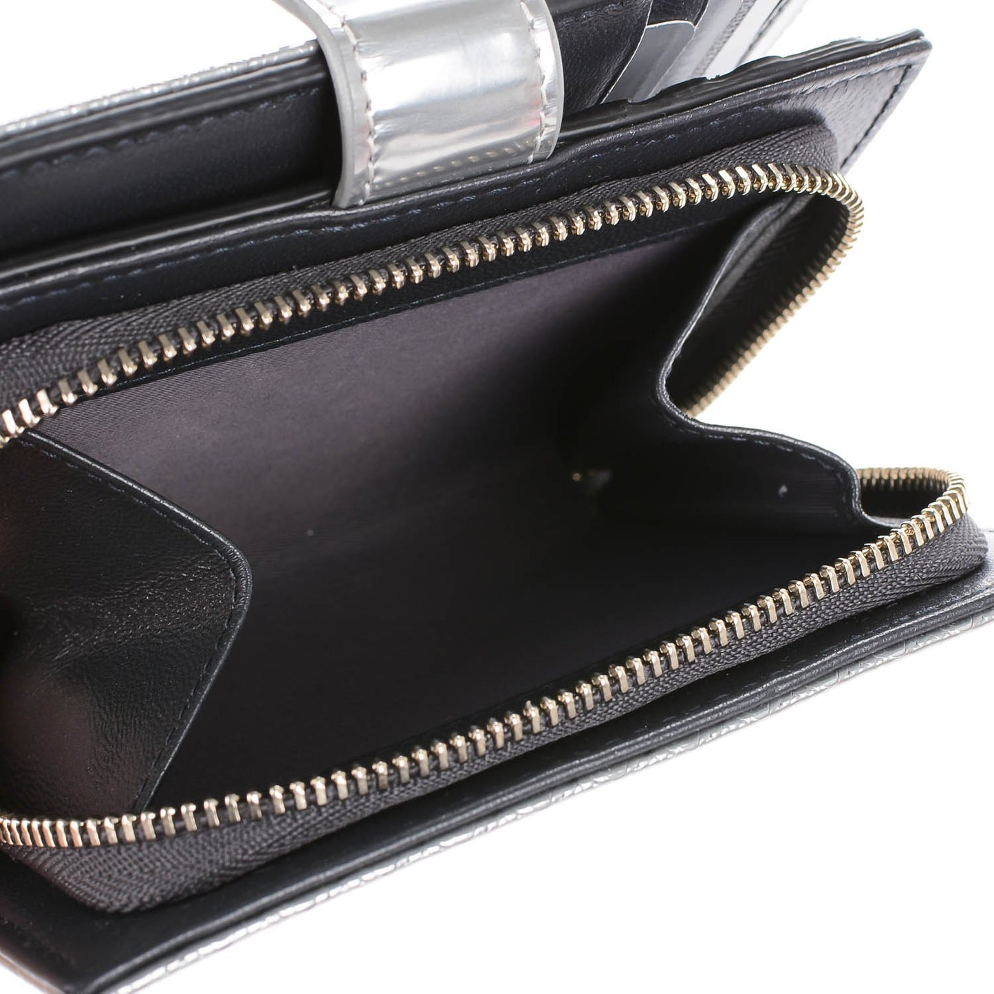 Metallic Patent Micro-Cannage Lady Dior Eden Wallet Silver