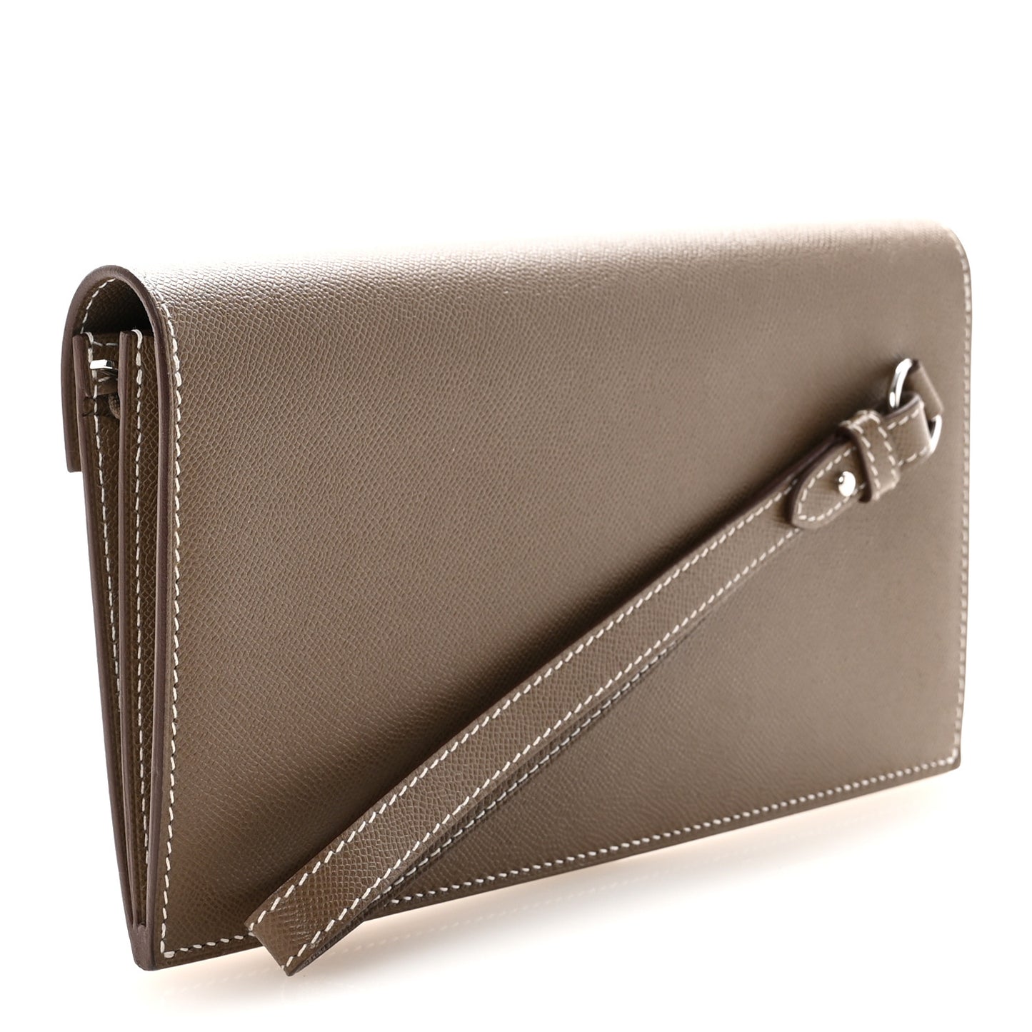 Madame Calfskin Kelly Pocket Long Wallet Etoupe