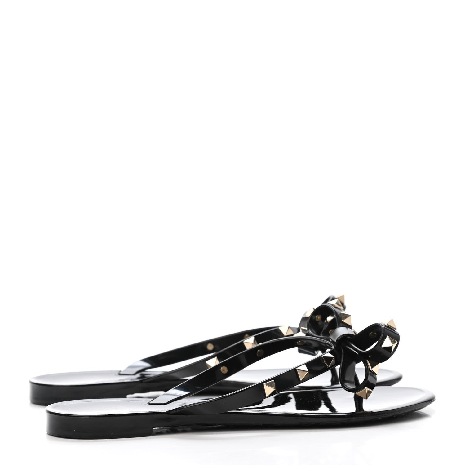 Valentino Garavani PVC Jelly Rockstud Bow Thong Sandals 37 Black 2 of 4