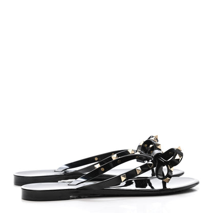 Valentino Garavani PVC Jelly Rockstud Bow Thong Sandals 37 Black 2 of 4