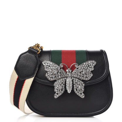 Gucci Calfskin Web Crystal Butterfly Stripe Small Totem Shoulder Bag Black 1 of 7