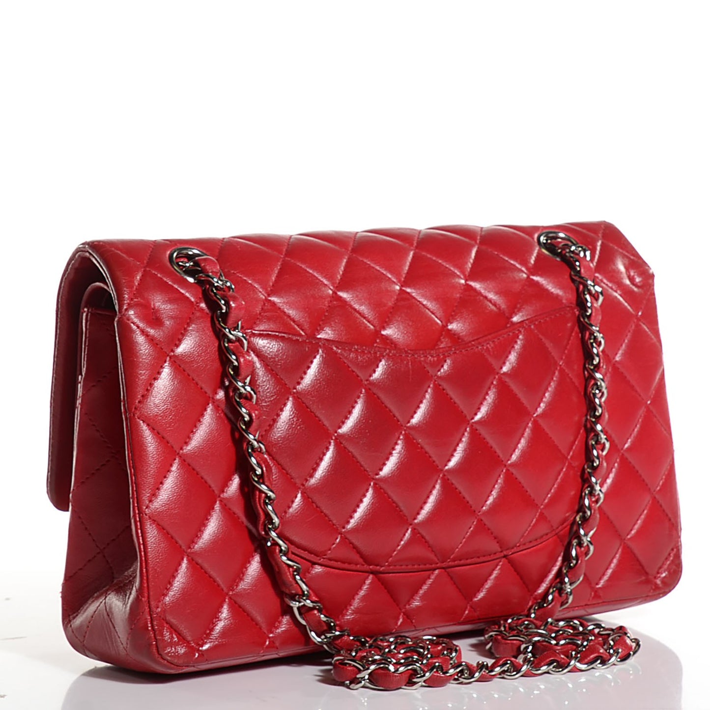 Lambskin Quilted Medium Double Flap Red