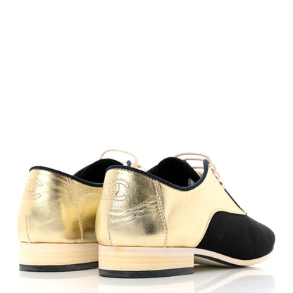 Chanel Metallic Lambskin CC Lace Up Oxfords 35 Dark Gold 4 of 10