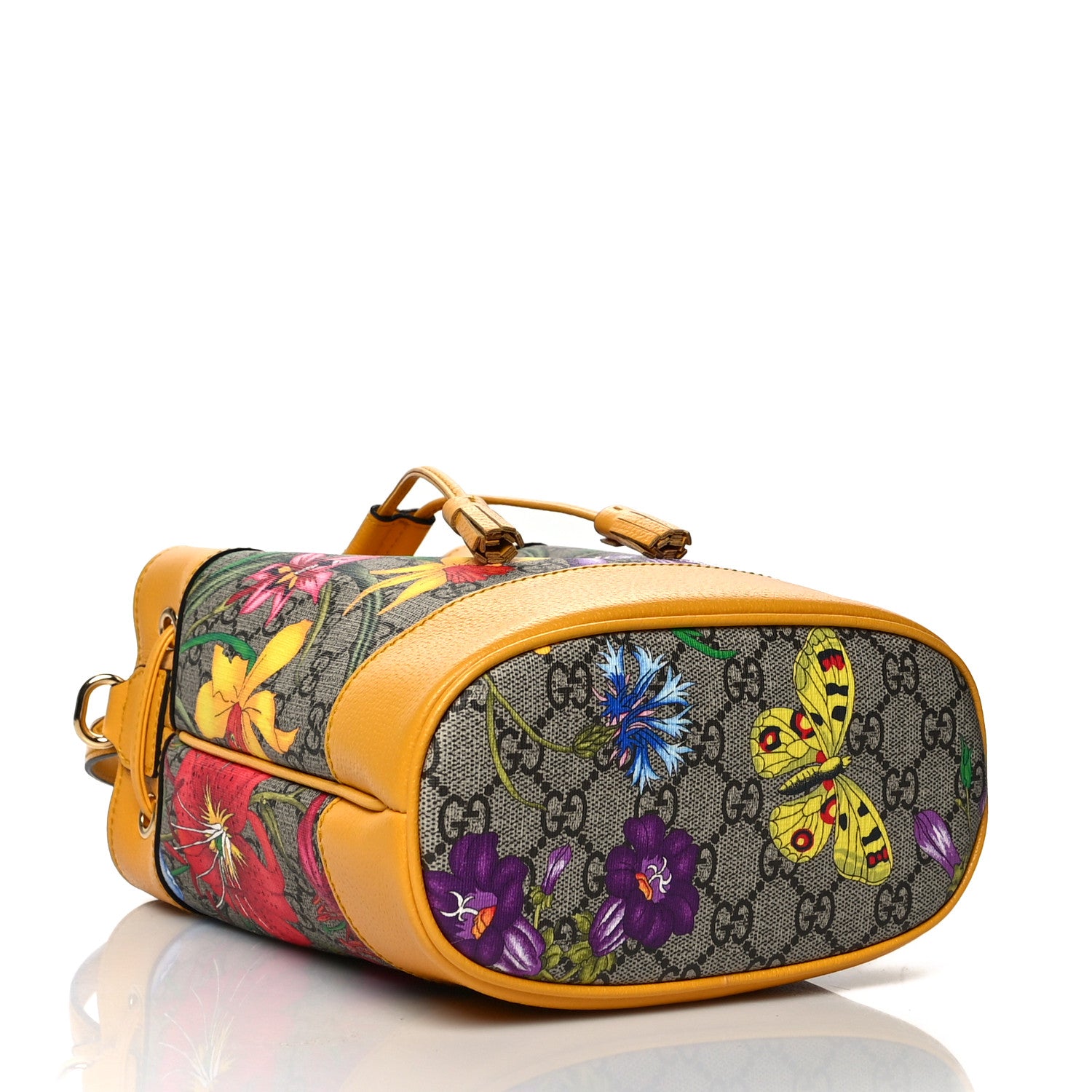 Gucci GG Supreme Monogram Flora Small Ophidia Bucket Bag Beige Multicolor Crop 4 of 11