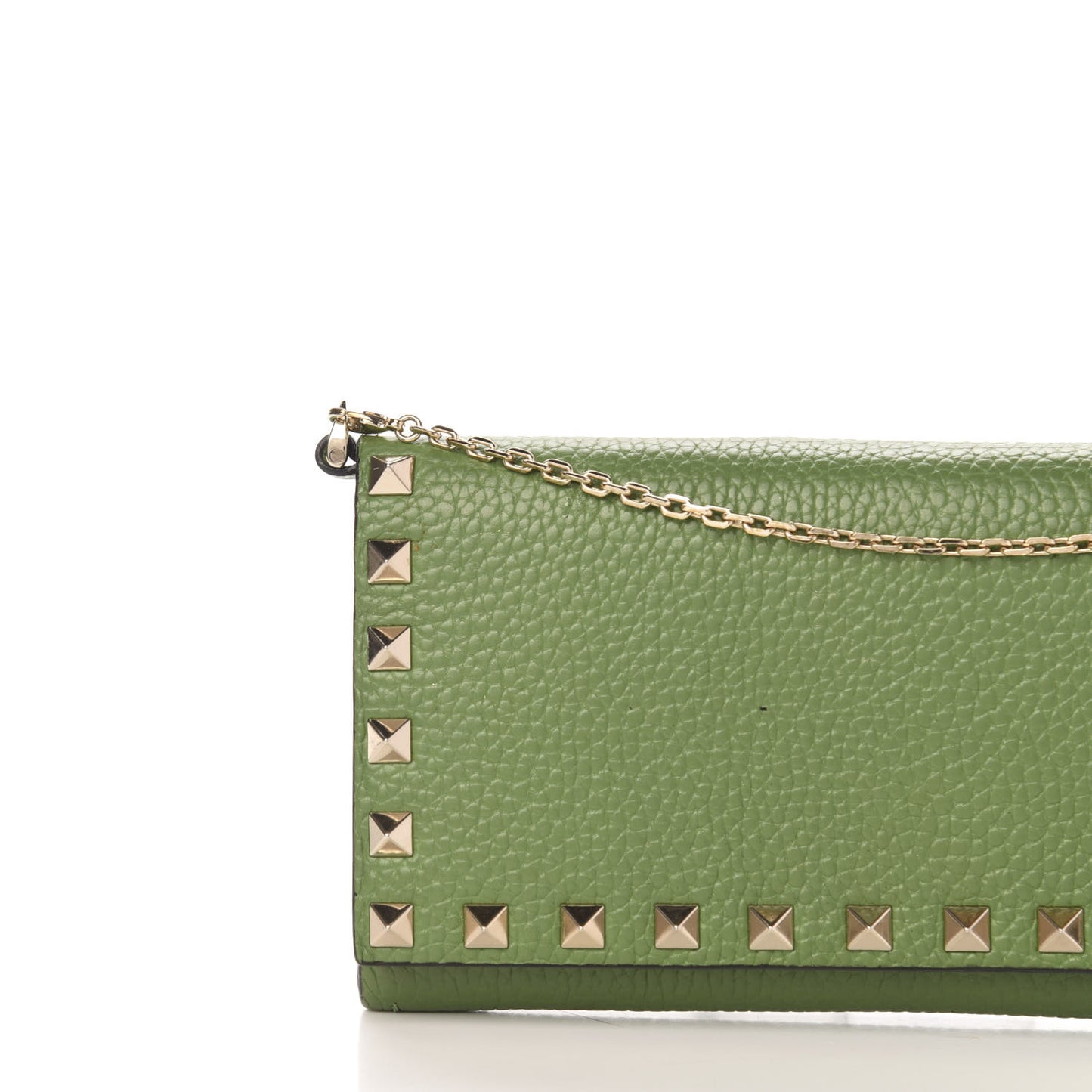 Pebbled Calfskin Rockstud Flap Wallet On Chain Deep Clover