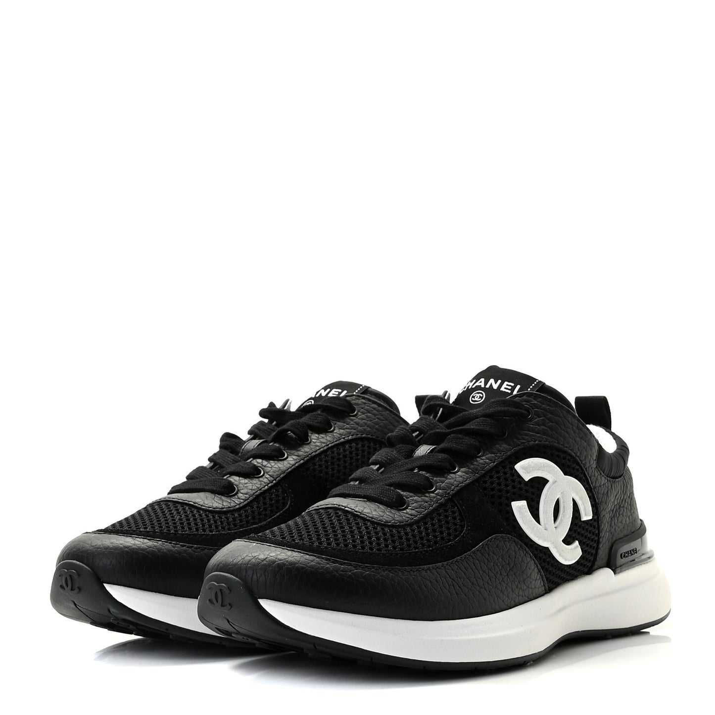 Calfskin Mesh Lycra Suede Womens Logo Sneakers 38.5 Black