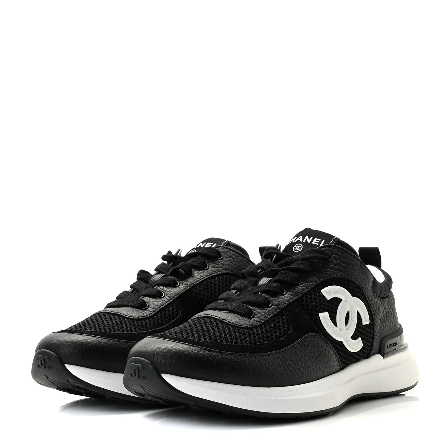 Chanel Calfskin Mesh Lycra Suede Womens Logo Sneakers 38.5 Black 3 of 10
