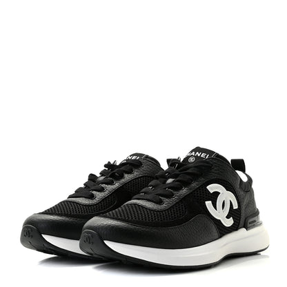 Chanel Calfskin Mesh Lycra Suede Womens Logo Sneakers 38.5 Black 3 of 10