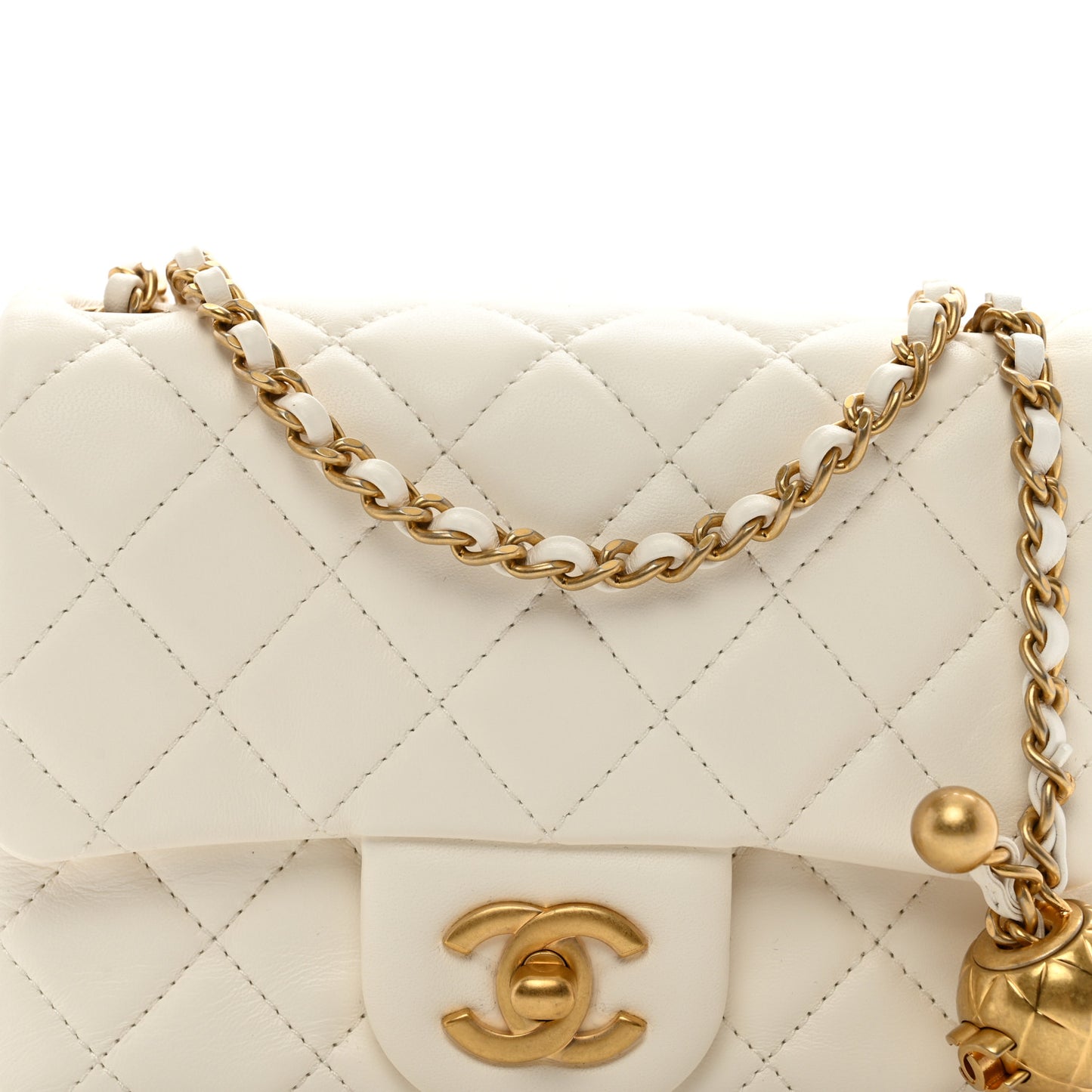 Lambskin Quilted Mini Pearl Crush Flap White
