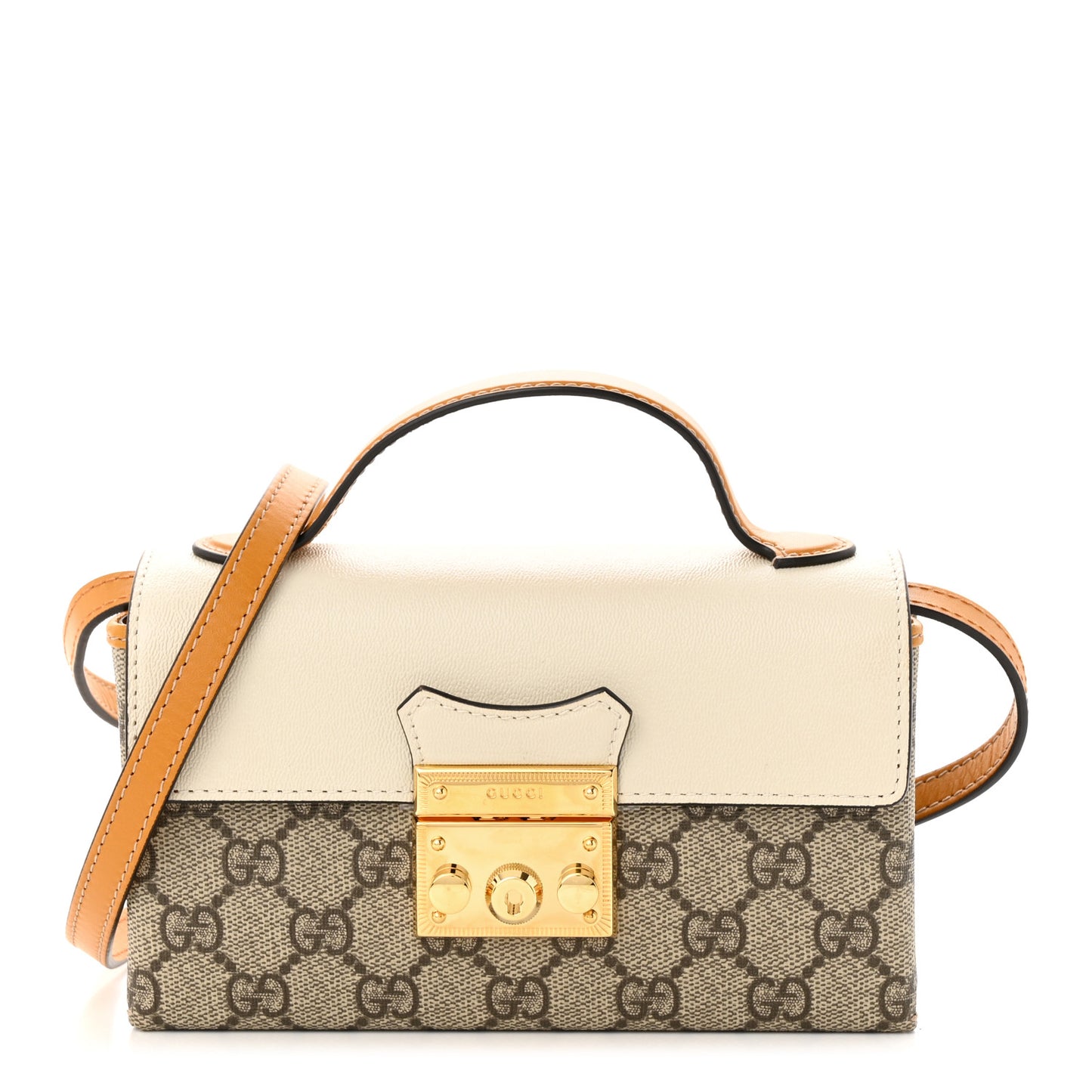 GG Supreme Monogram New Sakai Calfskin Mini Padlock Top Handle Shoulder Bag Beige Ebony Mystic White Sun Oil