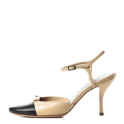 Chanel Lambskin Cap Toe CC Pumps 38.5 Black Beige 1 of 10