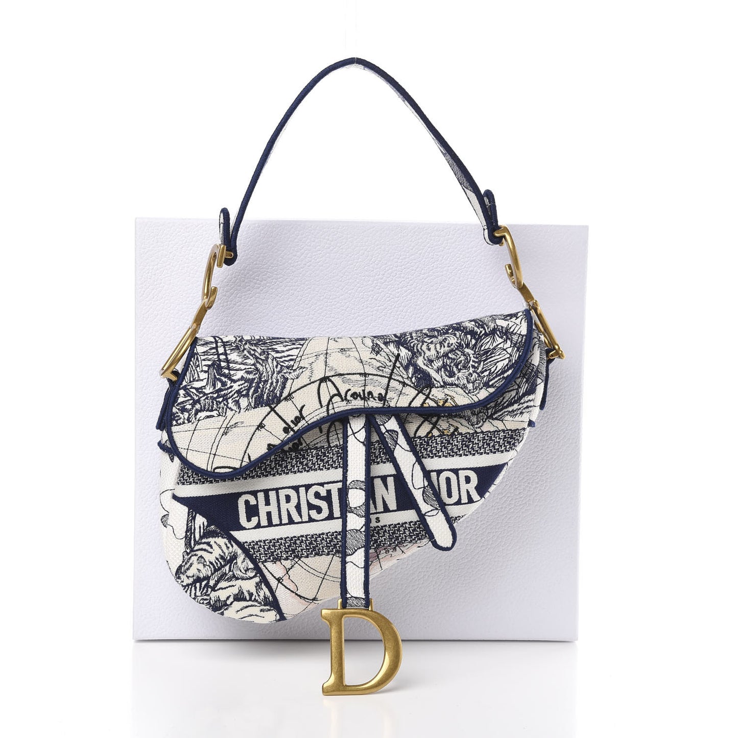 Canvas Embroidered Around the World Saddle Bag Blue