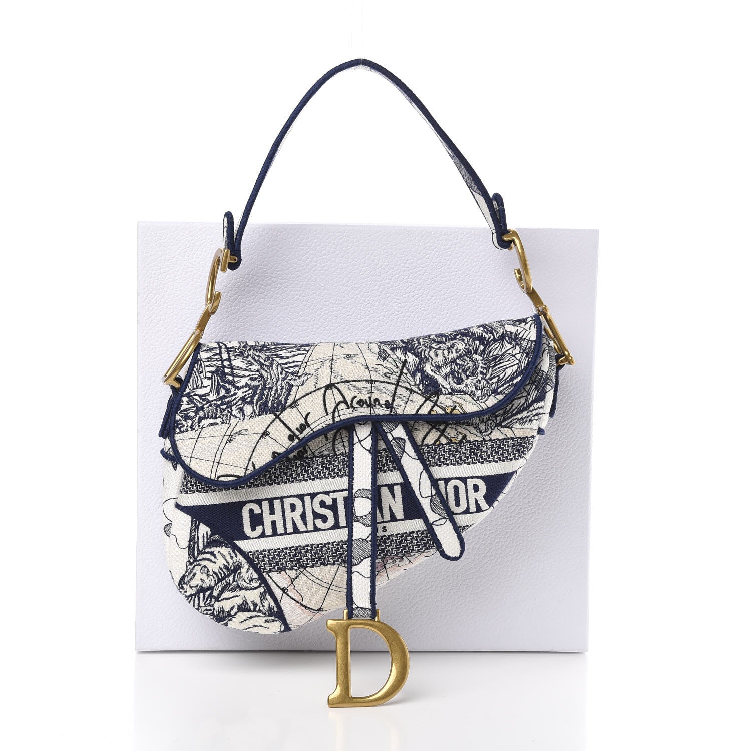 Christian Dior Canvas Embroidered Around the World Saddle Bag Blue 12 of 12