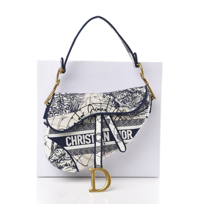 Christian Dior Canvas Embroidered Around the World Saddle Bag Blue 12 of 12