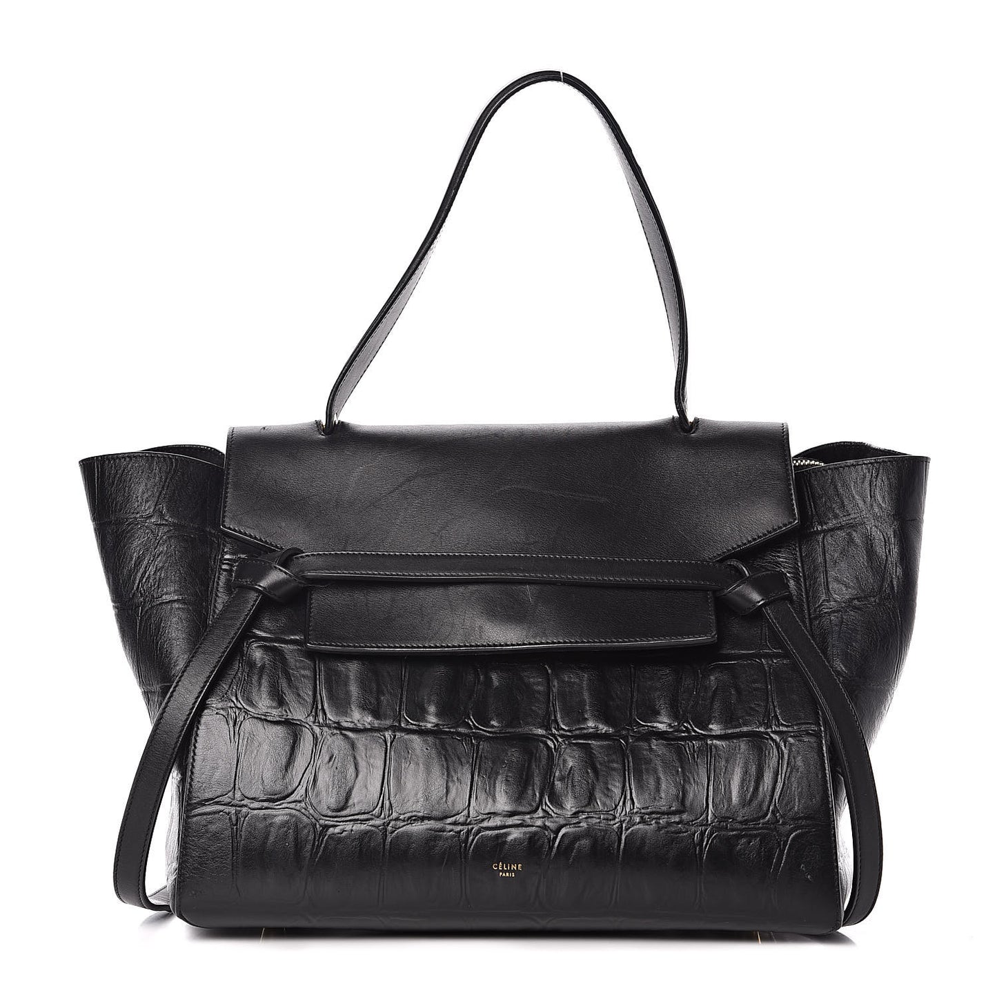 Calfskin Crocodile Embossed Small Belt Bag Black