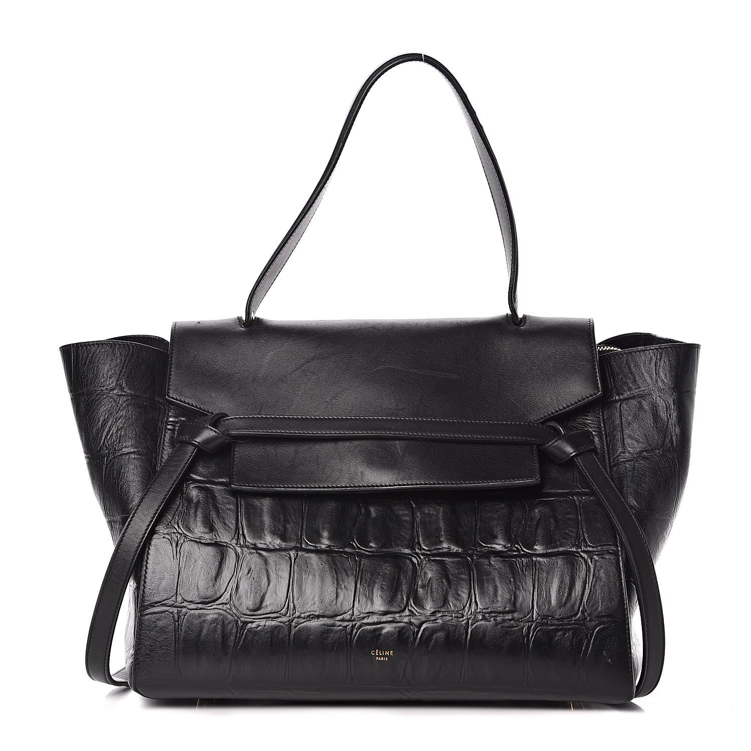 Celine Calfskin Crocodile Embossed Small Belt Bag Black 1 of 15