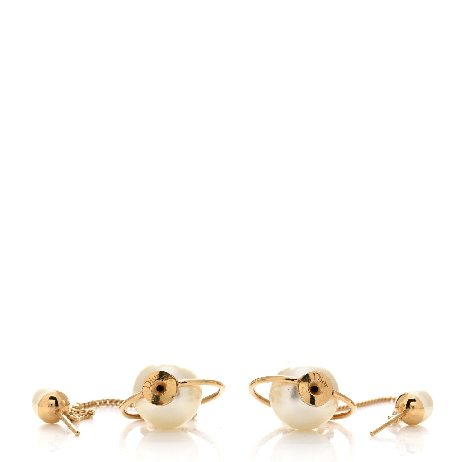 Christian Dior Pearl Tribales Dangle Chain Earrings Gold 3 of 4