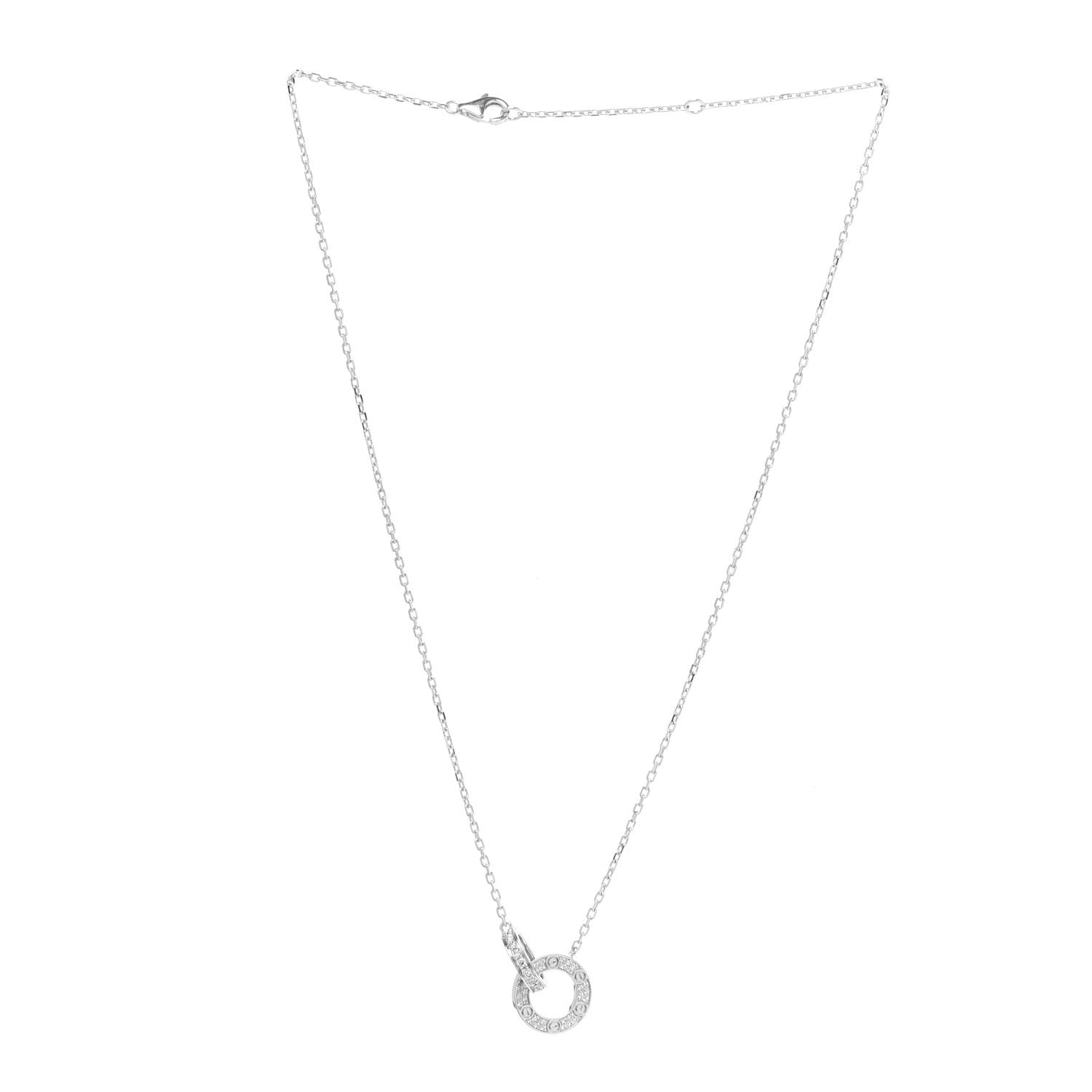 Cartier 18K White Gold Diamond Interlocking LOVE Paved Necklace 3 of 6