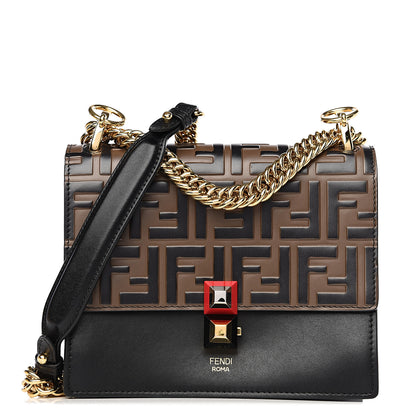 Fendi Vitello Liberty Bi-Color FF 1974 Embossed Small Kan I Shoulder Bag Black Maya 1 of 12