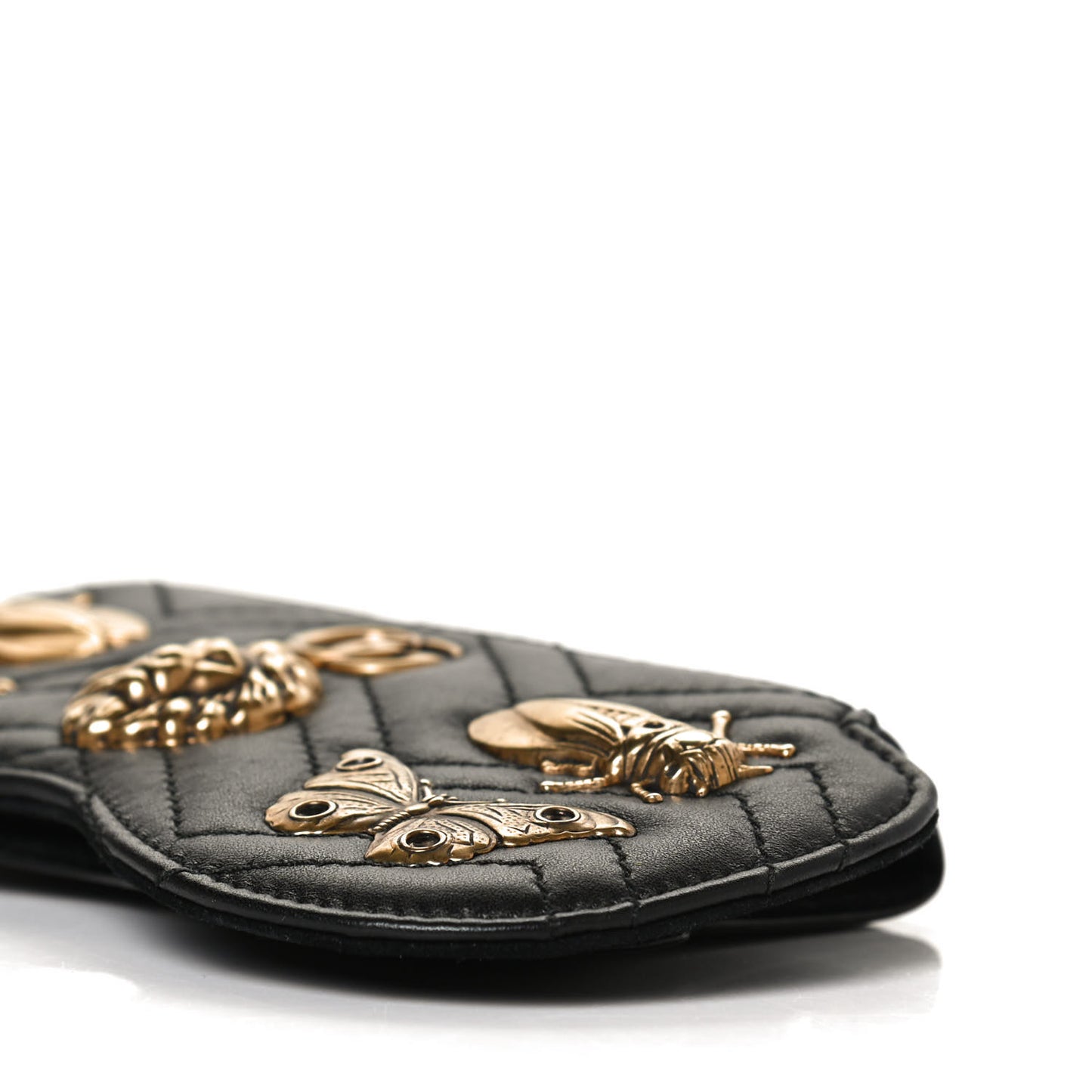 Calfskin Matelasse Animal Studs GG Marmont Chain Sunglasses Case Black