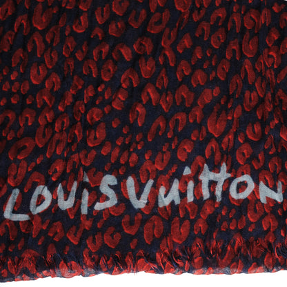Louis Vuitton Cashmere Silk Leopard Stole Navy 4 of 5