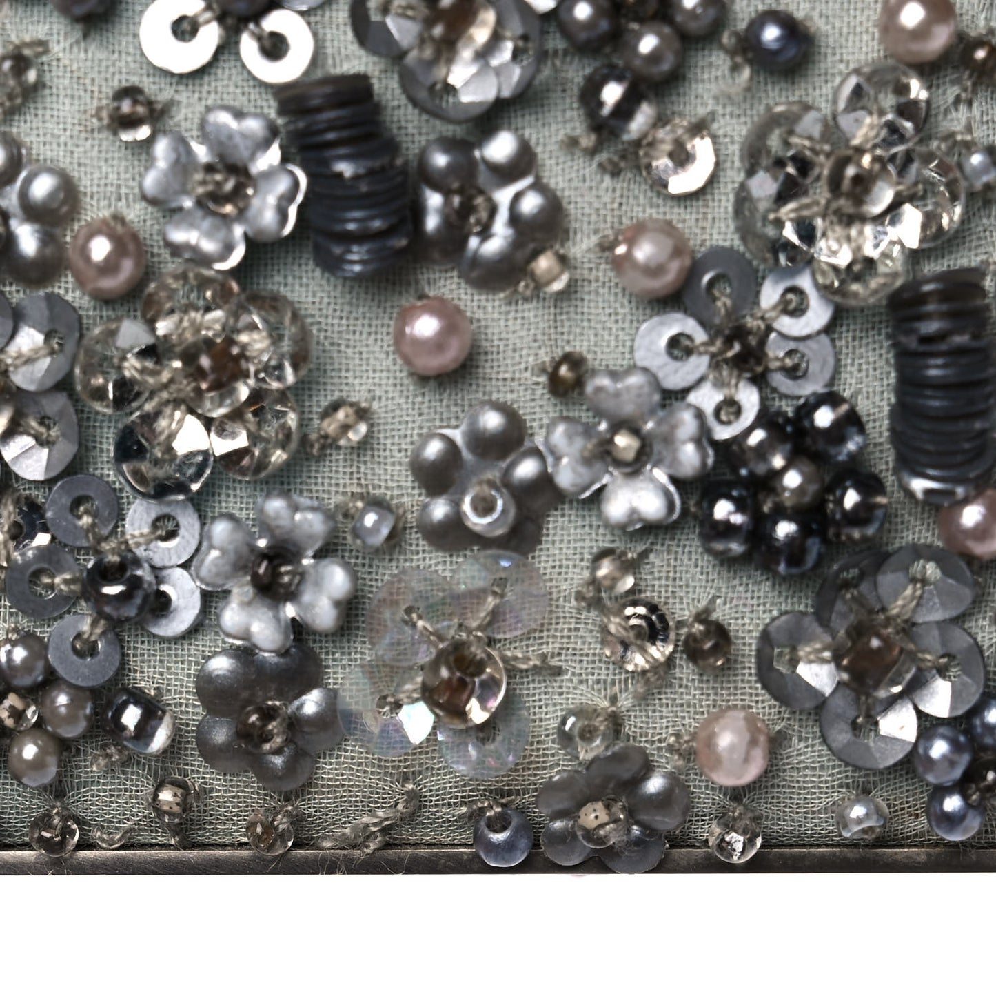 Crystal Sequin Embellished Minaudiere Clutch Silver
