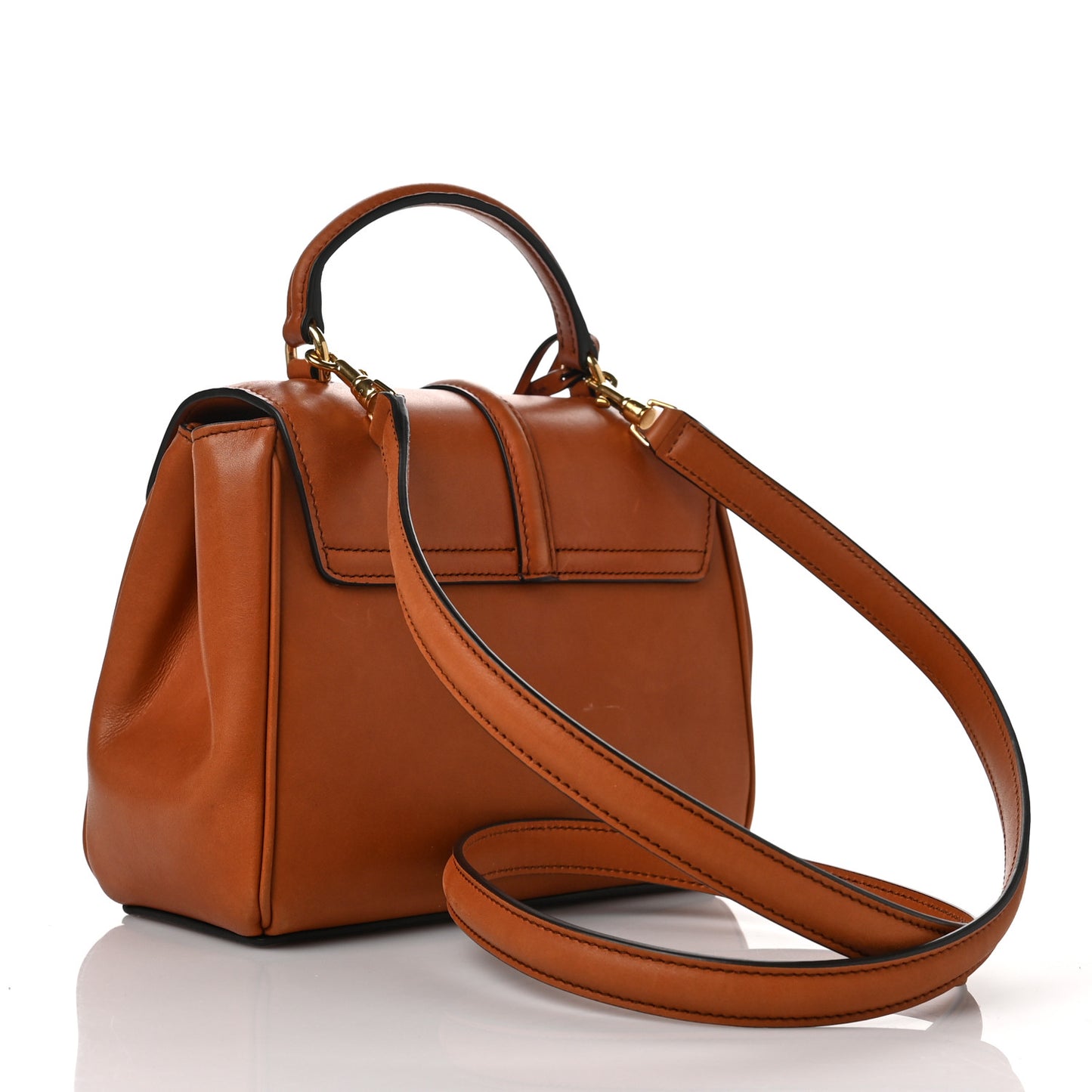 Satinated Calfskin Mini 16 Top Handle Bag Tan