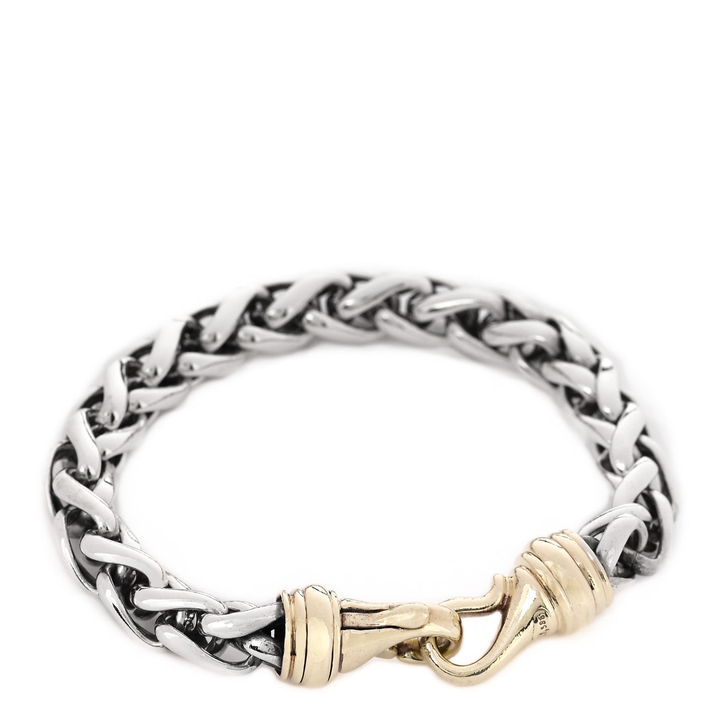 Sterling Silver 14K Yellow Gold 8mm Wheat Chain Bracelet
