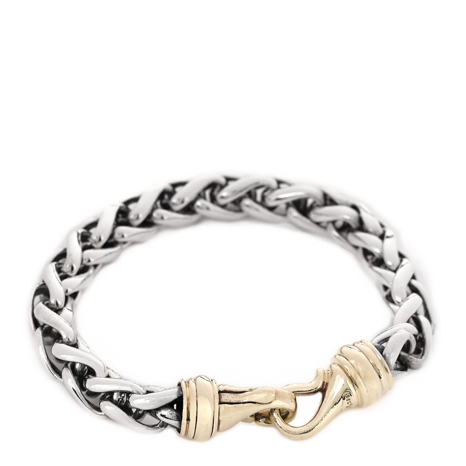 David Yurman Sterling Silver 14K Yellow Gold 8mm Wheat Chain Bracelet 1 of 4
