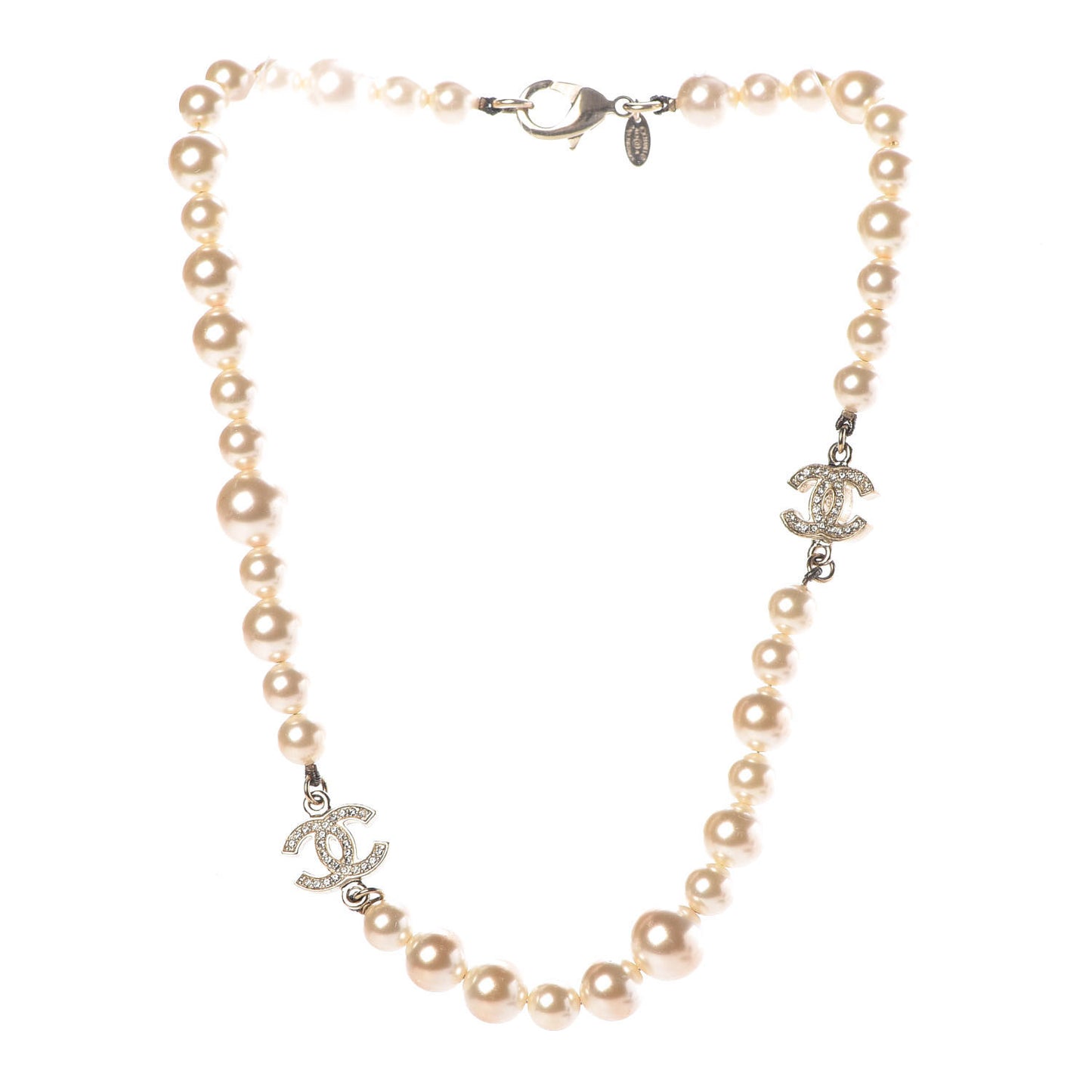 Crystal Pearl CC Short Necklace Gold